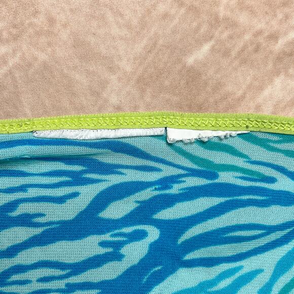 Vintage 90s Blue Animal Print Sheer Mesh Mini Slip Dress Lace Trim Lingerie Y2K - Picture 7 of 8